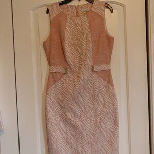 Calvin Klein Mixed Media Textured Jacquard Sheath Dress Size 4 Light Pink /Cream